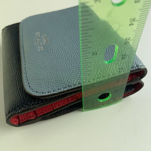 Coach Color Block Geometric Small Wallet Silver/Midnight Blue Multi/Red F57825 - Picture 9 of 9